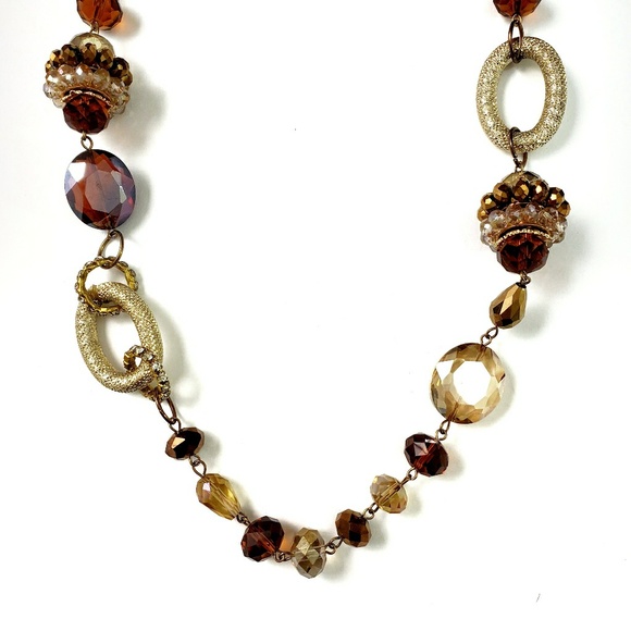 Long Retro 80s Beaded Gold Tone Crystal Necklace - Picture 5 of 8